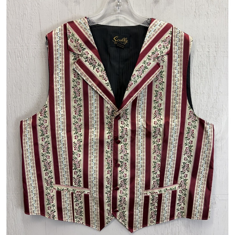 Scully Western Clothing Vest Size XL Button‎ Front Floral Red White Wallpaper